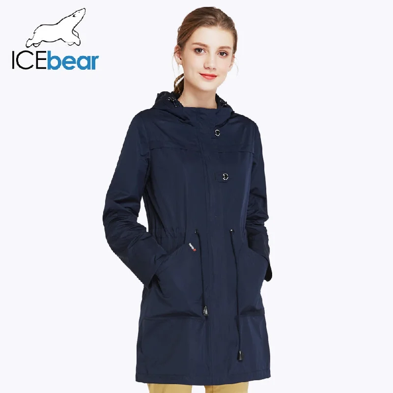 Women's Activewear Apparel ICEbear 2018 O-Neck Collar Autumn New Arrival Trench Coat Solid Color Woman Fashion Slim Coats Hat Detachable 17G123D