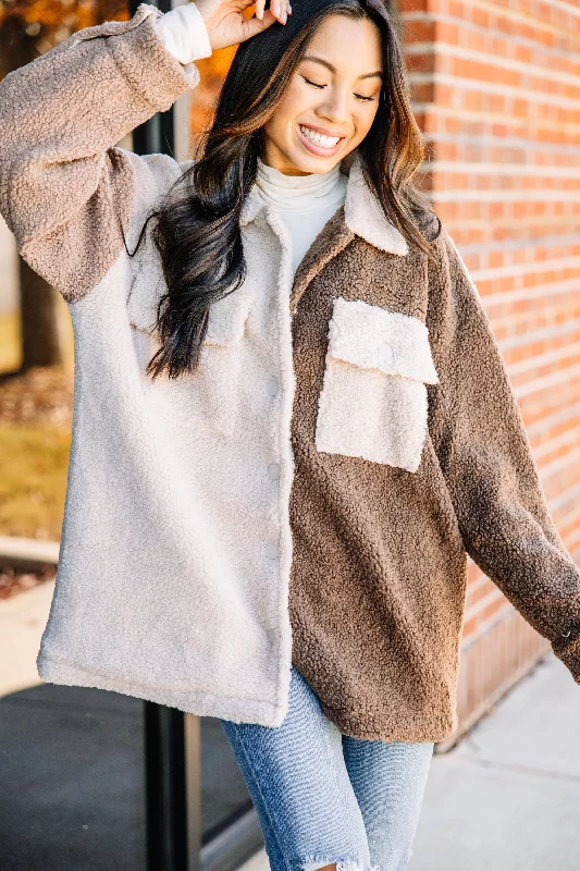 Fashionable Women's Casual Apparel Feeling Free Mocha Brown Sherpa Jacket