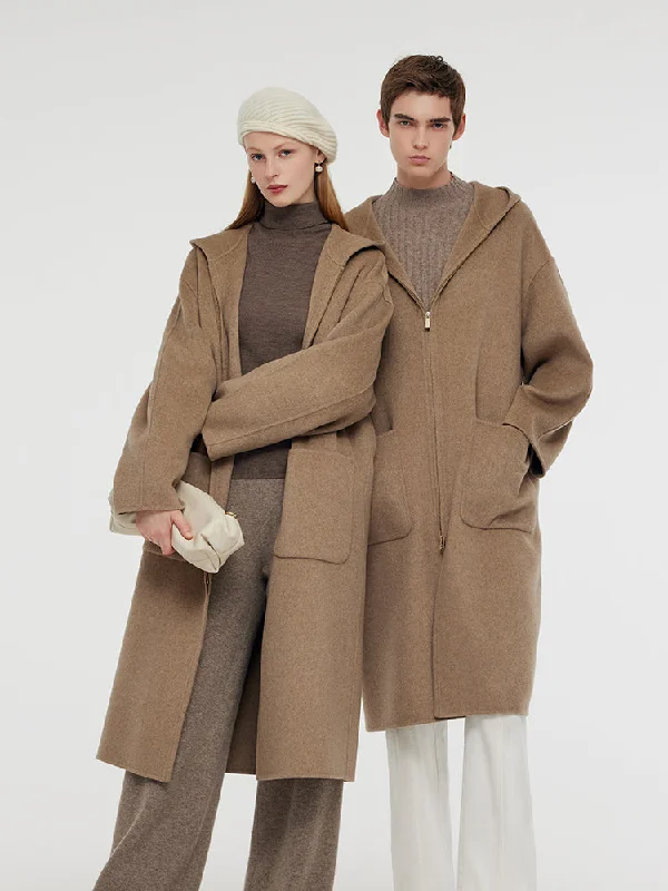 Women's Comfortable Clothes For Weekends 100% Cashmere Hooded Unisex Overcoat