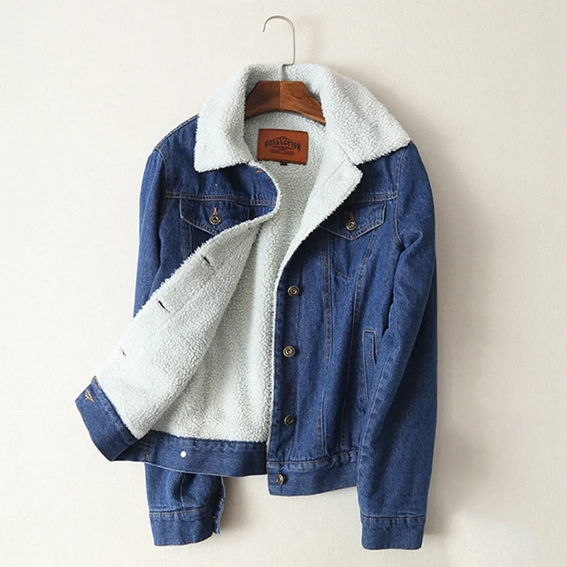 Women's Holiday Outfit Spring Autumn Winter New 2018 Women lambswool jean Coat With 4 Pockets Long Sleeves Warm Jeans Coat Outwear Wide Denim Jacket Women's Holiday Outfit Spring Autumn Winter New 2018 Women lambswool jean Coat With 4 Pockets Long Sleeves Warm Jeans Coat Outwear Wide Denim Jacket