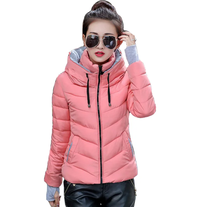 The Fashion Sale You've Been Waiting For Is Here 2018 hooded women winter jacket short cotton padded womens coat autumn casaco feminino inverno solid color parka stand collar