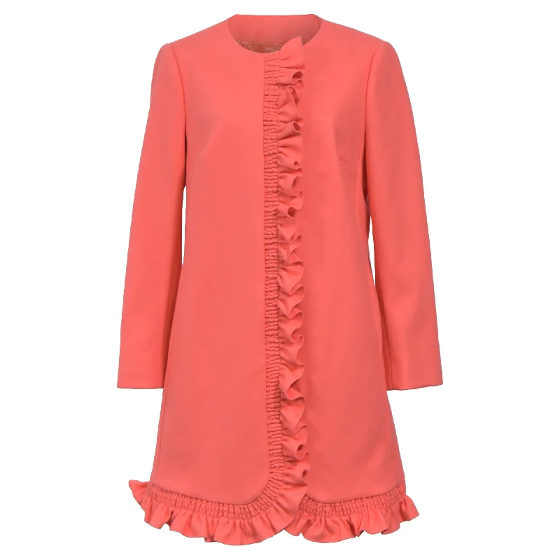 Women's Active Garments For Workouts Red Valentino Ruffle Detail Coat in Pink Wool