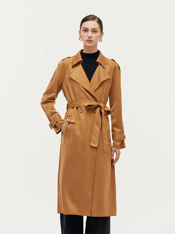 Fashion-Forward Styles At Incredible Discounts Faux Suede Women Trench Coat With Belt