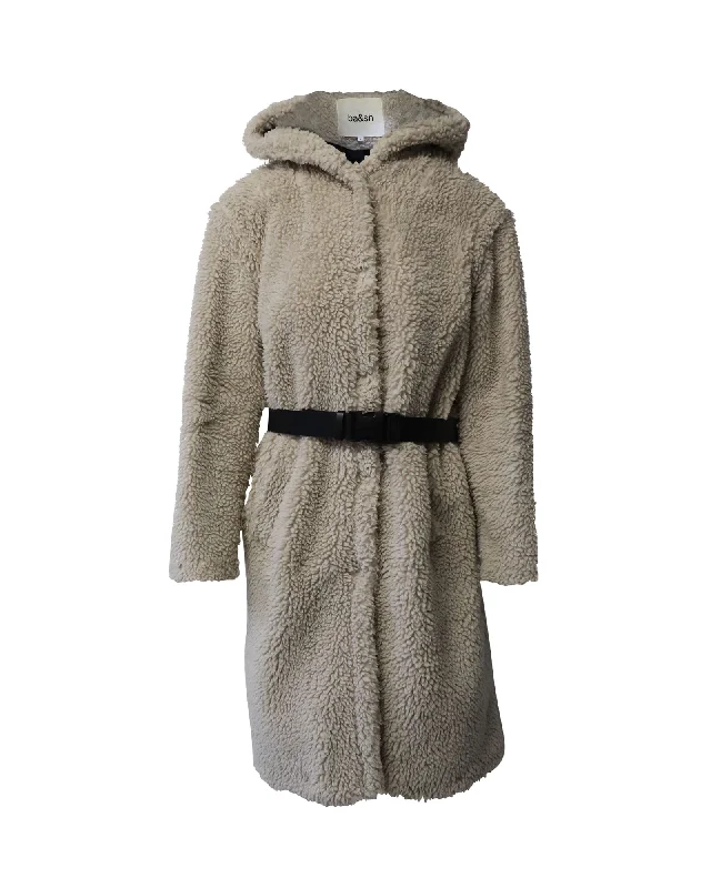 Stylish Clothes For Women Ba&sh Filip Teddy Coat in Ecru Polyester
