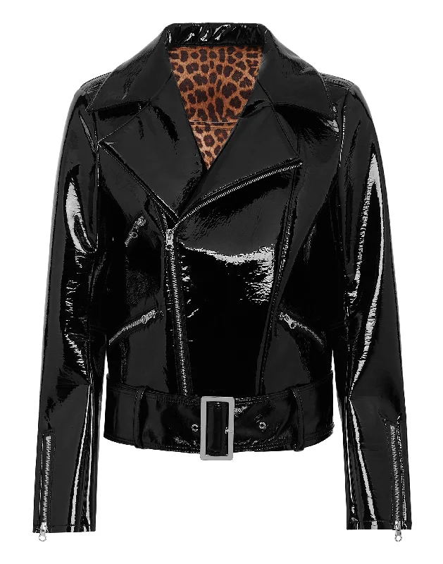 Women's Relaxed Outfit Oversize Glossy Eco Leather Jacket