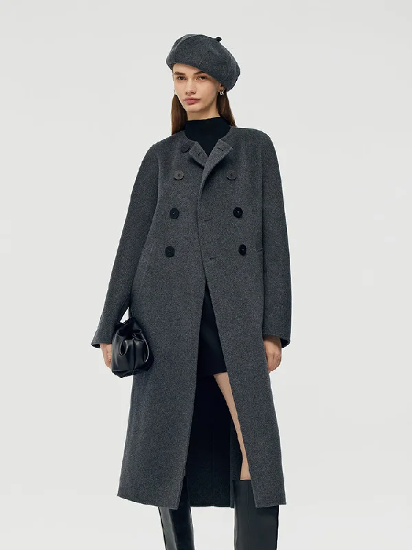 Women's Transitional Clothes 100% Wool Double-Breasted Women Overcoat With Beret