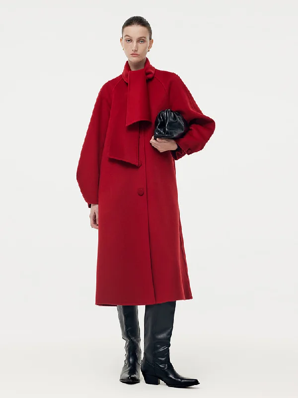 Chic Women's Outfit Cashmere Wool Scarf Collar Double-Faced Women Overcoat