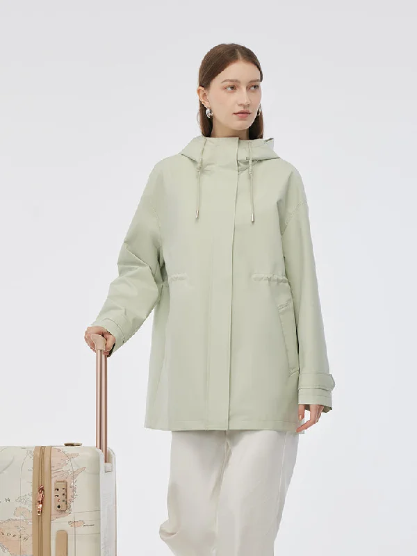 Timeless Women's Apparel Hooded Stand Collar Gathered Waist Women Trench Coat