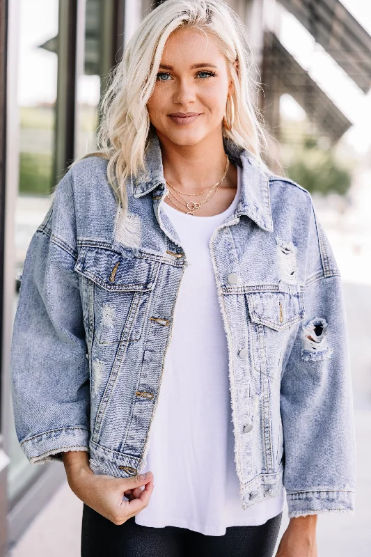 Stylish Outerwear Clothing For Women On Your Time Denim Blue Distressed Jacket