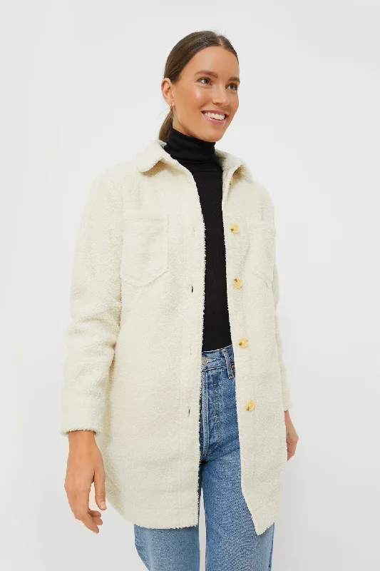 Women's Stylish Professional Garments Ivory Sherpa Bailey Shirt Jacket