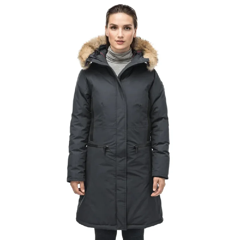 Comfortable Women's Clothes ALISSA LADIES MIDI FITTED PARKA BLACK