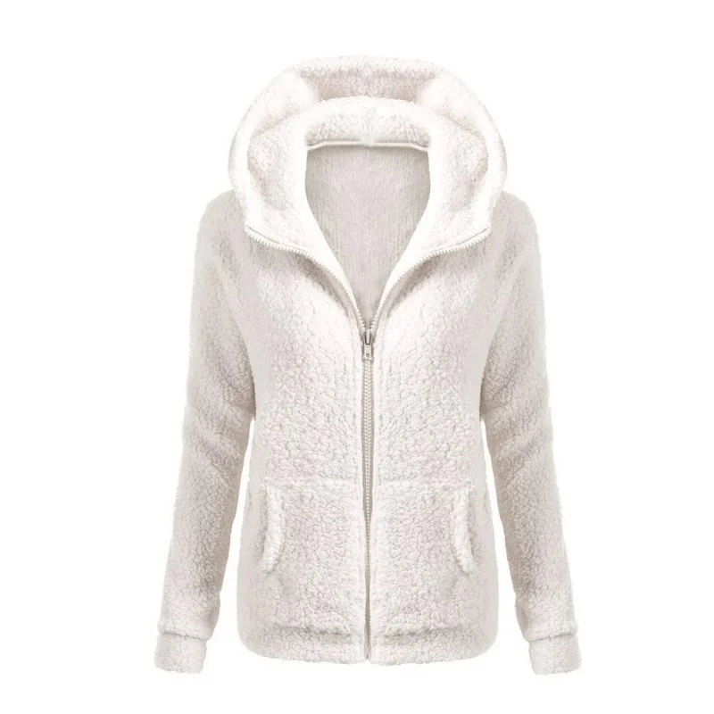 Women's Outfit For The Office Women Solid Color Coat Thicken Soft Fleece Winter Autumn Warm Jacket Hooded Zipper Overcoat Female Fashion Casual Outwear Coat