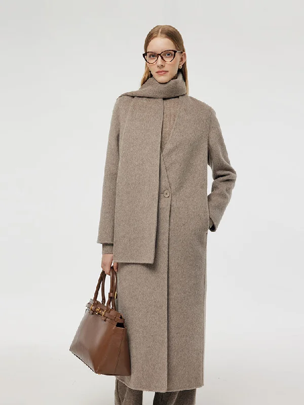 Women's Clothing Sets Wool Alpaca Women Overcoat With Scarf