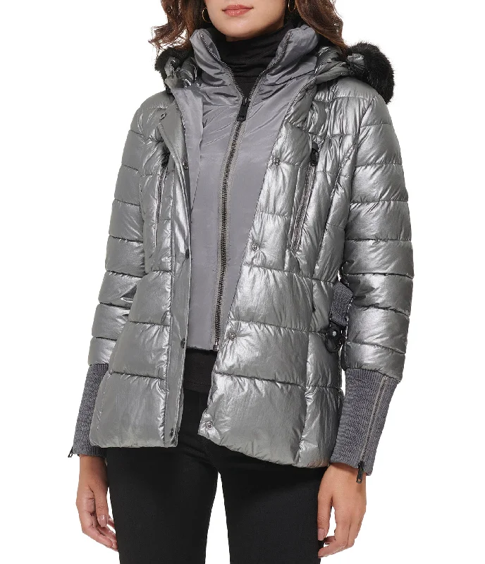Huge Fashion Markdowns – Update Your Closet Now Apres Ski Crinkle Metallic Belted Coat With Hood