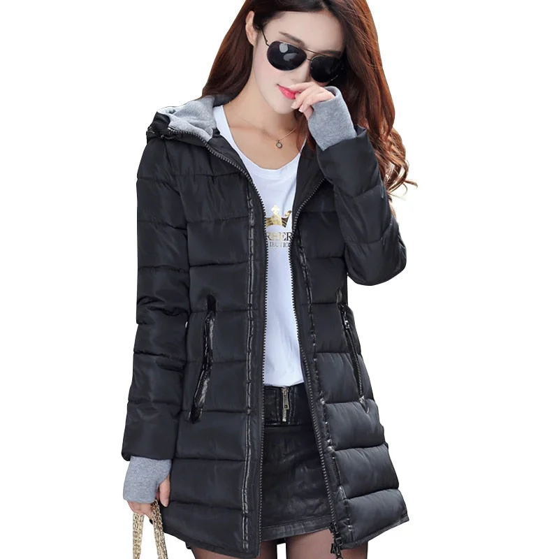 Women's Clothing For Travel 2018 women winter hooded warm coat slim plus size candy color cotton padded basic jacket female medium-long jaqueta feminina Women's Clothing For Travel 2018 women winter hooded warm coat slim plus size candy color cotton padded basic jacket female medium-long jaqueta feminina
