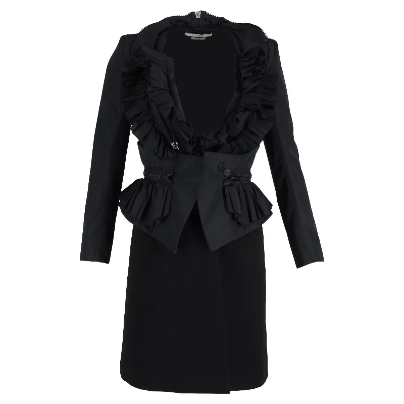 Women's Elegant Clothes Givenchy Zip-Trimmed Ruffle Detail Taffeta Jacket in Black Polyester