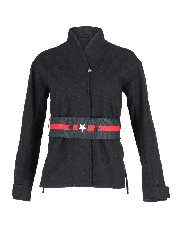 Affordable Women's Apparel Prada Belted Jacket in Black Wool