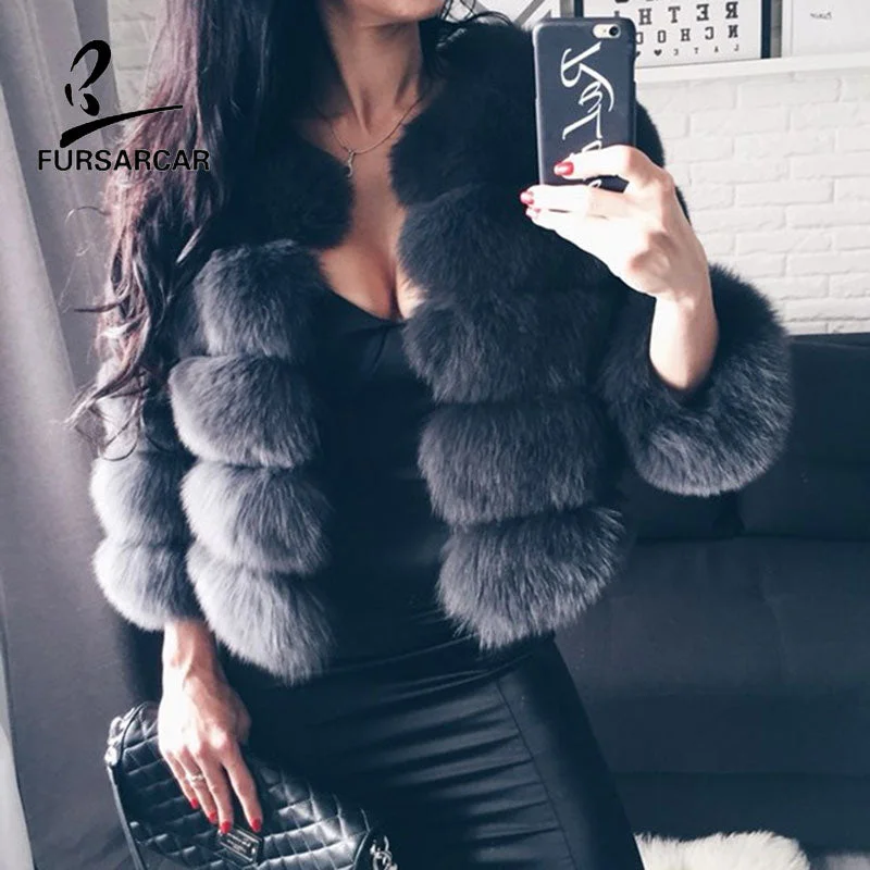 Plus-Size Women's Clothing FURSARCAR Real fur Coat For Women Winter natural fur Jacket Fashion Short silm Outwear Luxury Natural Real Fur Coat real Fur