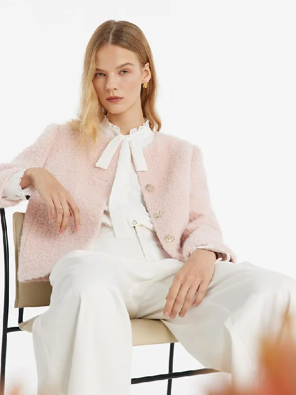 Everyday Fashion Wool-Blend Single-Breasted Women Crop Jacket