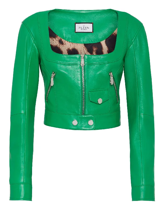 Women's Comfortable Lounge Garments Vintage Leather Cropped Jacket