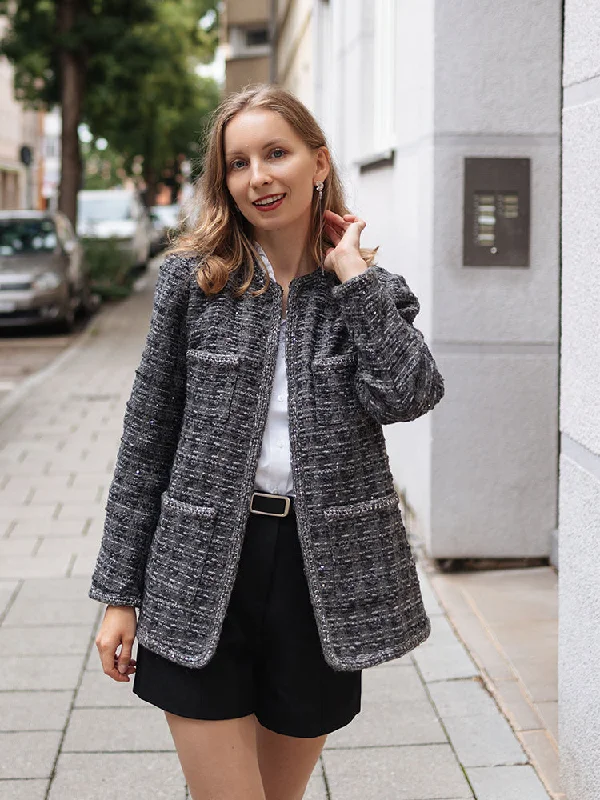 Casual Chic Clothing For Women Wool Sequins Tweed Women Jacket