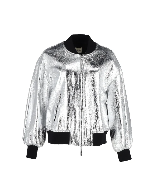 Elegant Women's Evening Garments Khaite Cici Jacket in Metallic Silver Leather