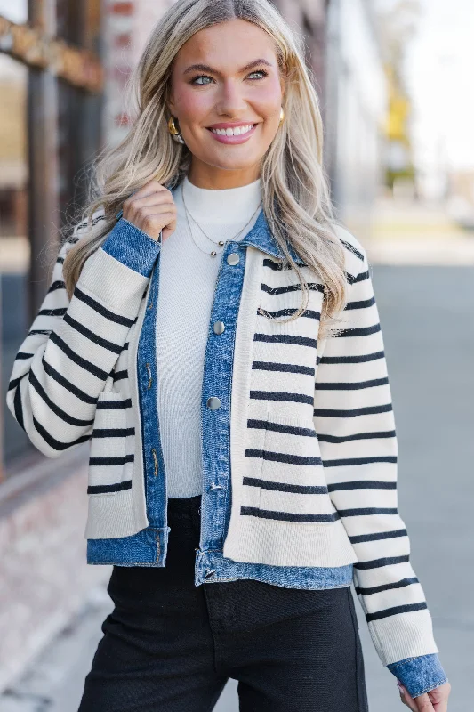 Sustainable Women's Clothing Make Your Choice Cream Striped Cardigan Jacket