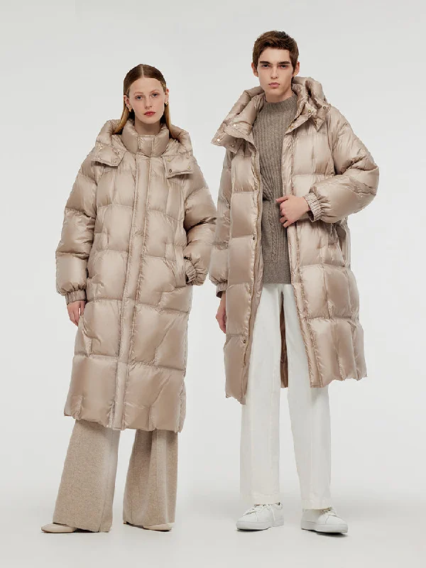 Women's Evening Wear Outfit Rose Gold Unisex Hooded Long Goose Down Coat