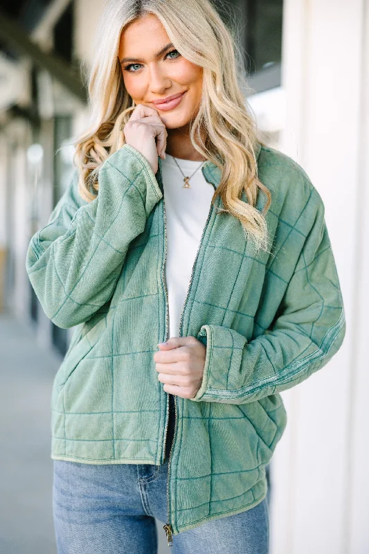 Women's Workout Clothing One Day Soon Sage Green Quilted Jacket