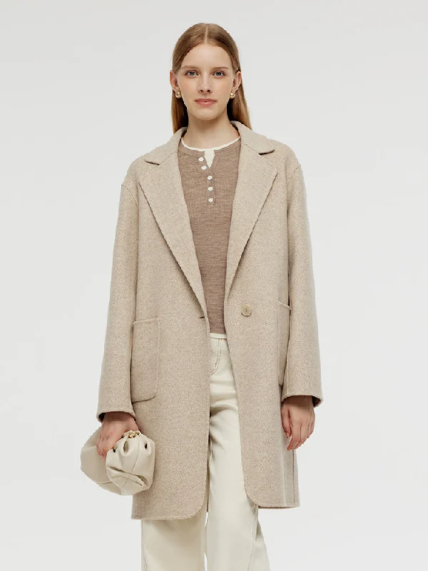 Luxury Women's Clothes Wool Cashmere Herringbone Women Mid-Length Coat