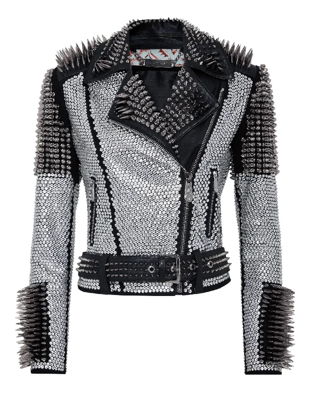 Classic Clothes For Women Leather Biker Jacket Studs