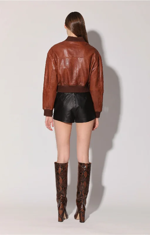 Women's Athletic Clothes Sydney Jacket, Teak - Leather