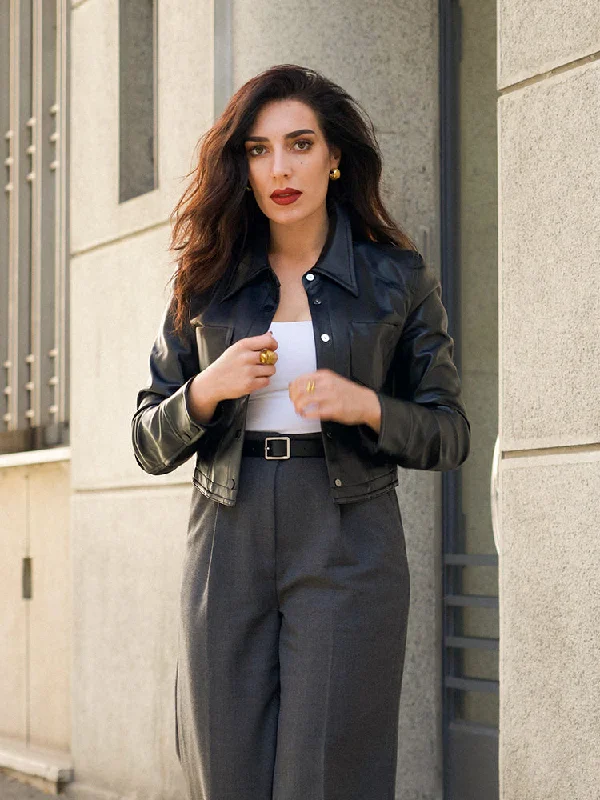 Limited-Time Offers On Elegant And Casual Styles PU Leather Lapel Double-Breasted Women Jacket
