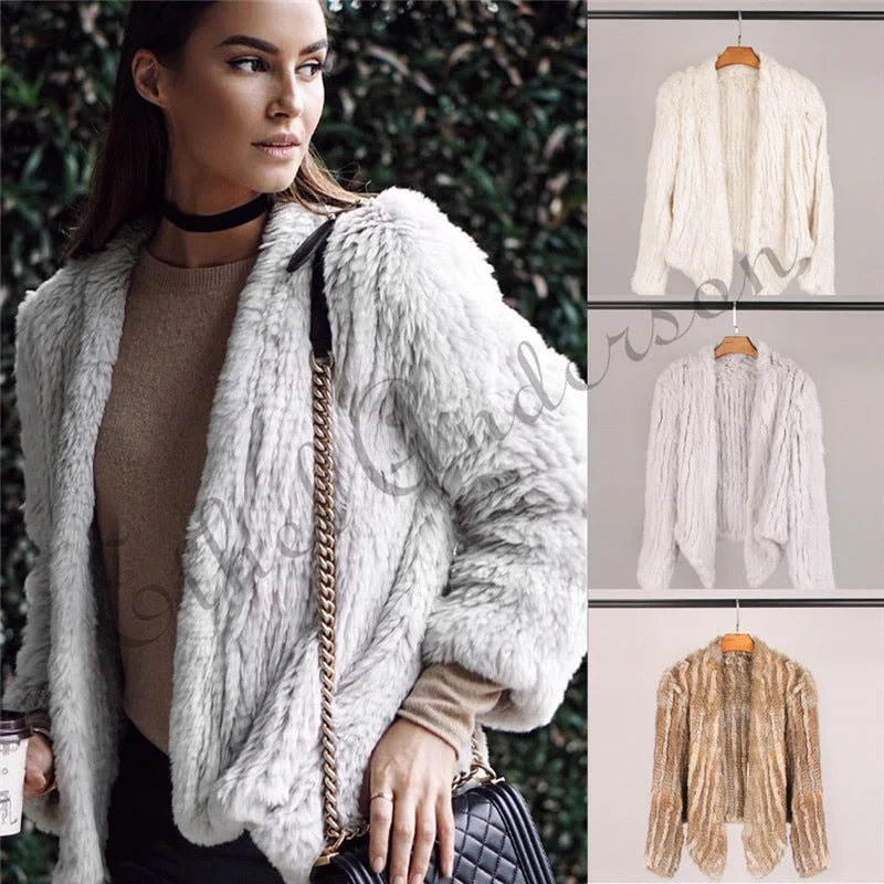 Women's Contemporary Apparel 100% Real Knit Rabbit Fur Cardigan Coat Jacket Natural Hand-made Irregular Collar Garment Rabbit Fur Knitted Outerwear Vest Women's Contemporary Apparel 100% Real Knit Rabbit Fur Cardigan Coat Jacket Natural Hand-made Irregular Collar Garment Rabbit Fur Knitted Outerwear Vest