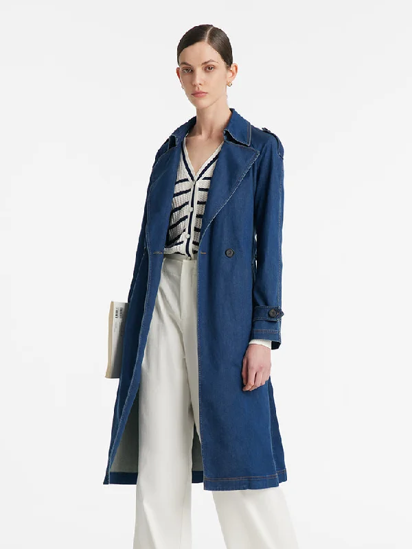 Women's Evening Clothes Denim Lapel Women Trench Coat With Belt