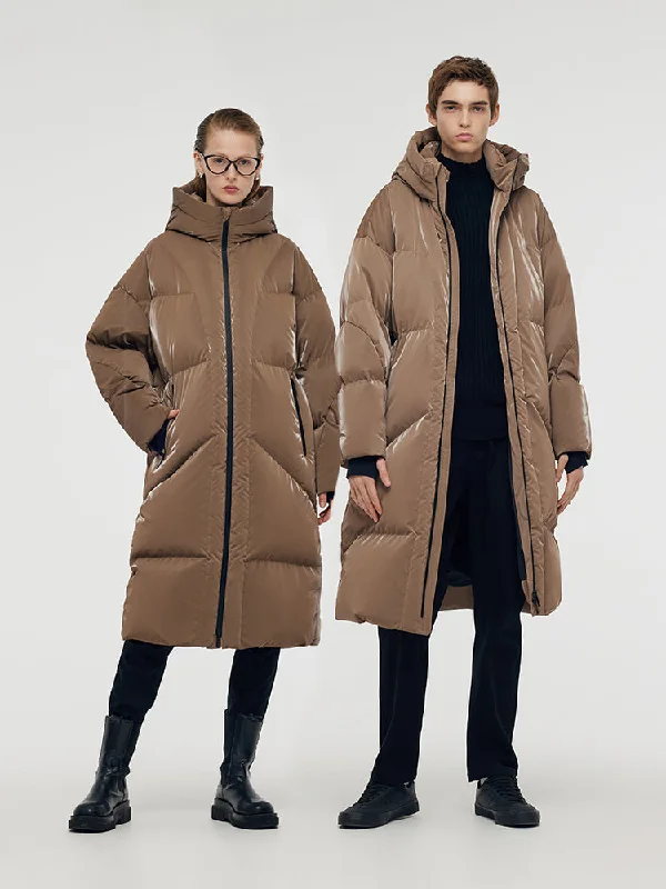 Women's Cozy Clothes High Collar Unisex Hooded Long Goose Down Coat