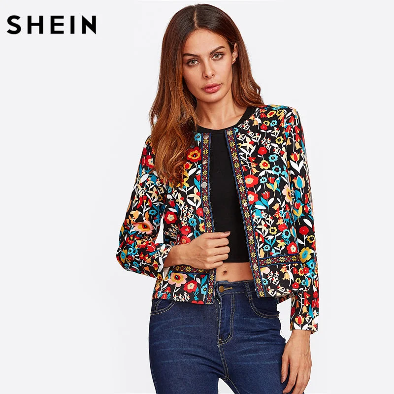 Stylish Clothes For Women SHEIN Press Button Placket Botanical Jacket Autumn Jacket for Women Multicolor Collarless Single Breasted Elegant Jacket Stylish Clothes For Women SHEIN Press Button Placket Botanical Jacket Autumn Jacket for Women Multicolor Collarless Single Breasted Elegant Jacket