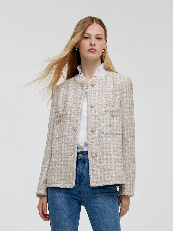 Fashionable Women's Clothing Wool Blend Tweed Single-Breasted Women Jacket