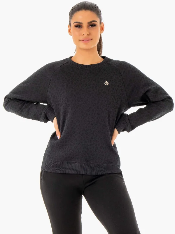 Women's Casual Wear Outfit Limited Time Flash Sale Adapt Boyfriend Sweater - Black Leopard