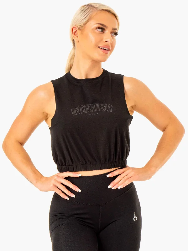 Women's Athletic Outfit Sophisticated Street Style Offers Boxer Muscle Tank - Black