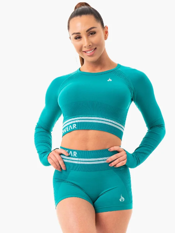 Women's Trendy Activewear Apparel Urban Fashion Freestyle Seamless Long Sleeve Crop - Teal