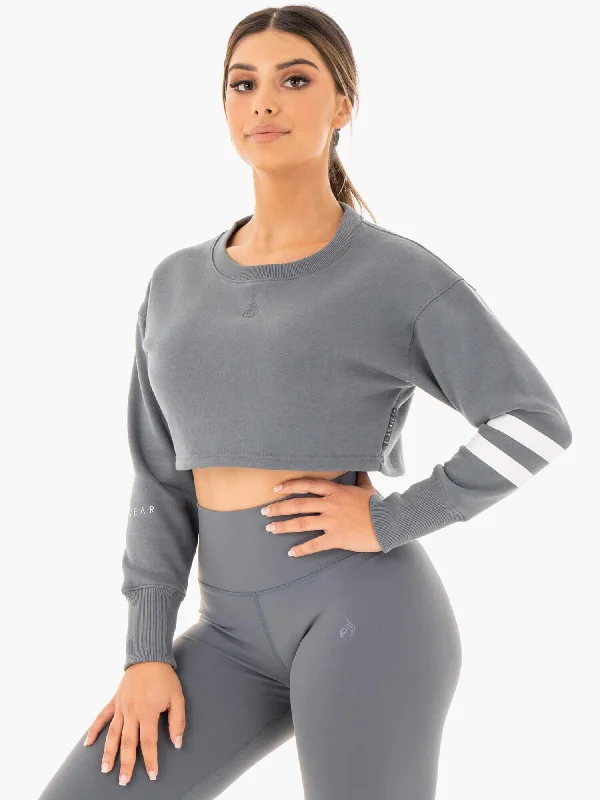 Women's Seasonal Attire Additional Time-Limited Offers Motion Cropped Sweater - Charcoal
