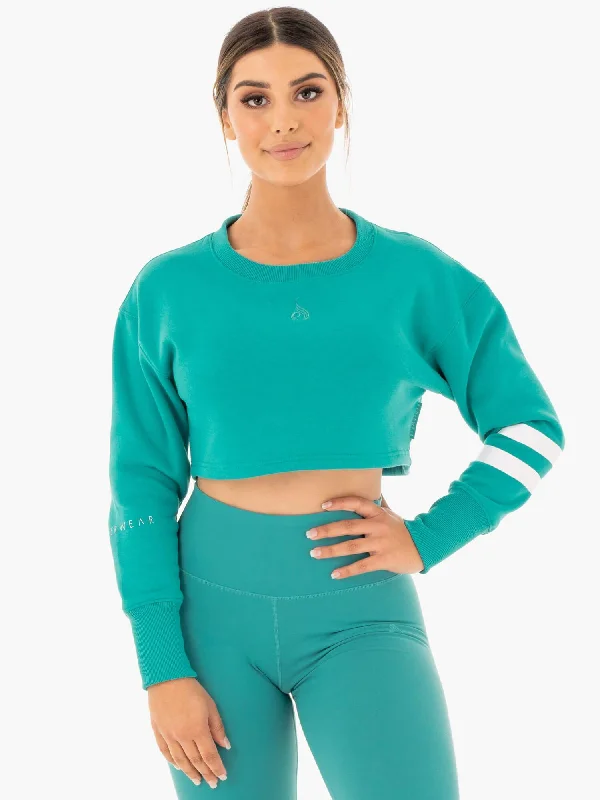 Women's Holiday Attire Comfortable Chic Motion Cropped Sweater - Teal