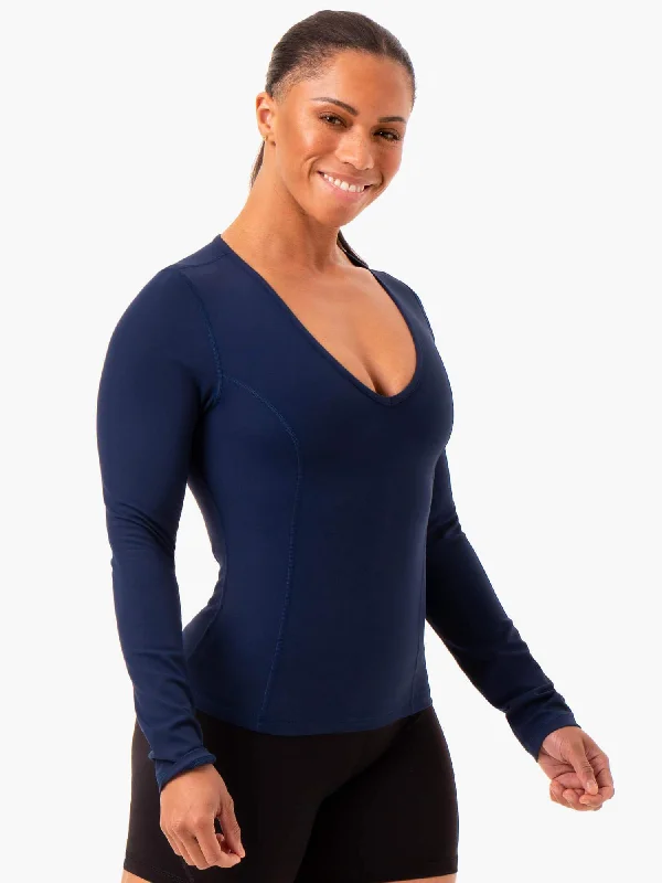 Women's Holiday Clothing Modish Fashion Discounts NKD Align Long Sleeve Training Top - Navy