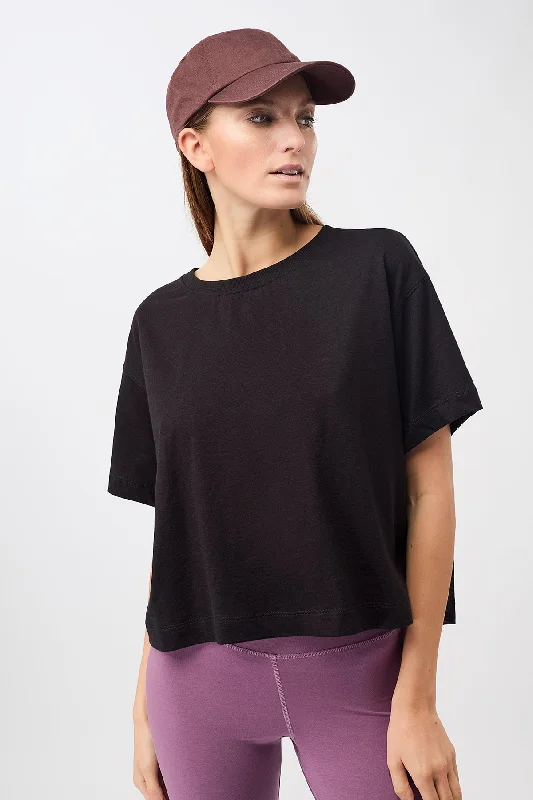 Women's Casual Wear Clothes Vibrant Style Promotions Boxy Tee (Black), GOTS