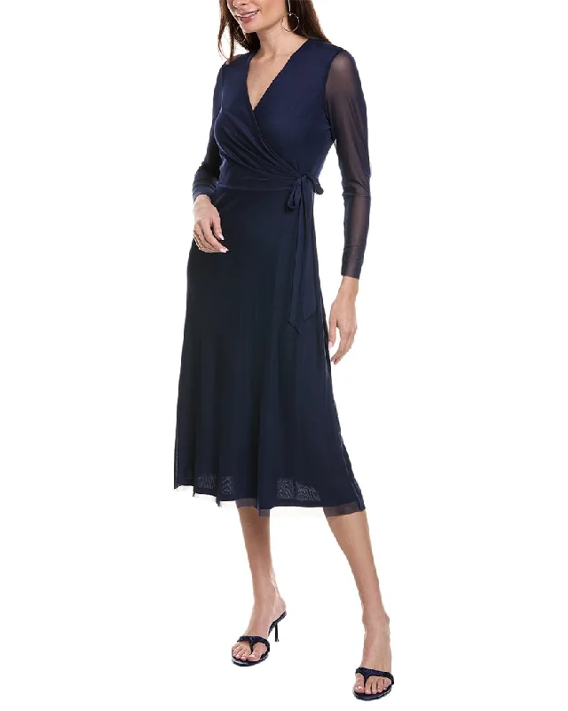 Affordable Luxury Women's Apparel Unbeatable Prices Anne Klein Wrap Mesh Midi Dress