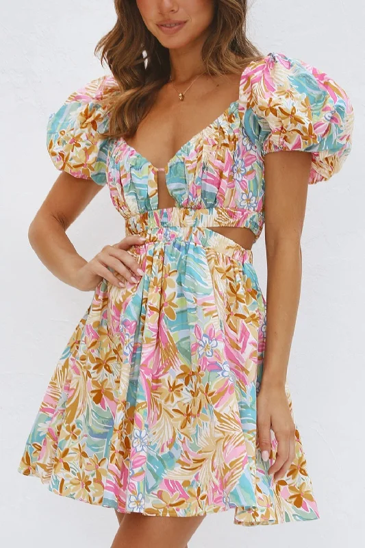 Women's Chic Outerwear Garments Fashionable Comfort Promotions Backless Floral Short Sleeve Mini Dress Women's Chic Outerwear Garments Fashionable Comfort Promotions Backless Floral Short Sleeve Mini Dress