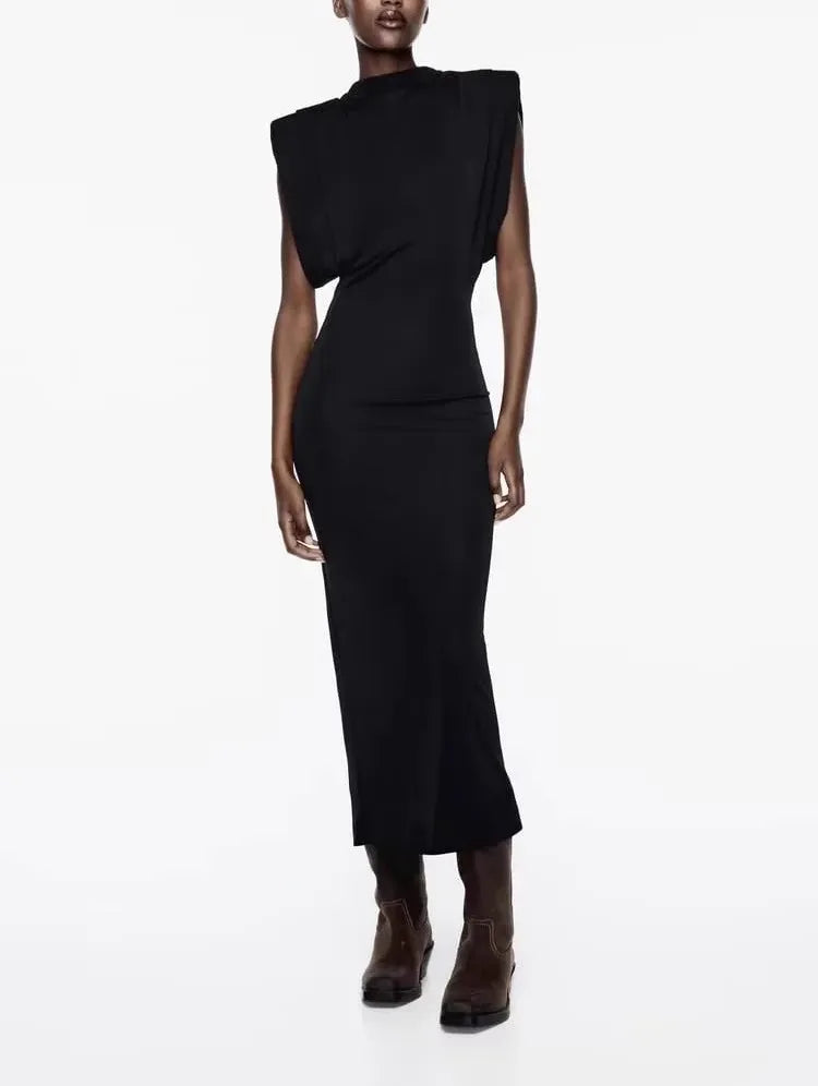 Women's High-Fashion Garments Discover Now Black Shoulder Pads Bodycon Dress