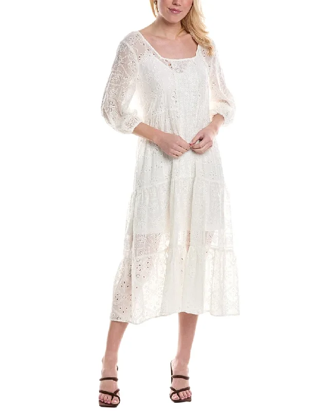 Women's Elegant Evening Outfit Affordable Luxury Fashion Johnny Was Castillo Eyelet Silk-Blend Midi Dress Women's Elegant Evening Outfit Affordable Luxury Fashion Johnny Was Castillo Eyelet Silk-Blend Midi Dress