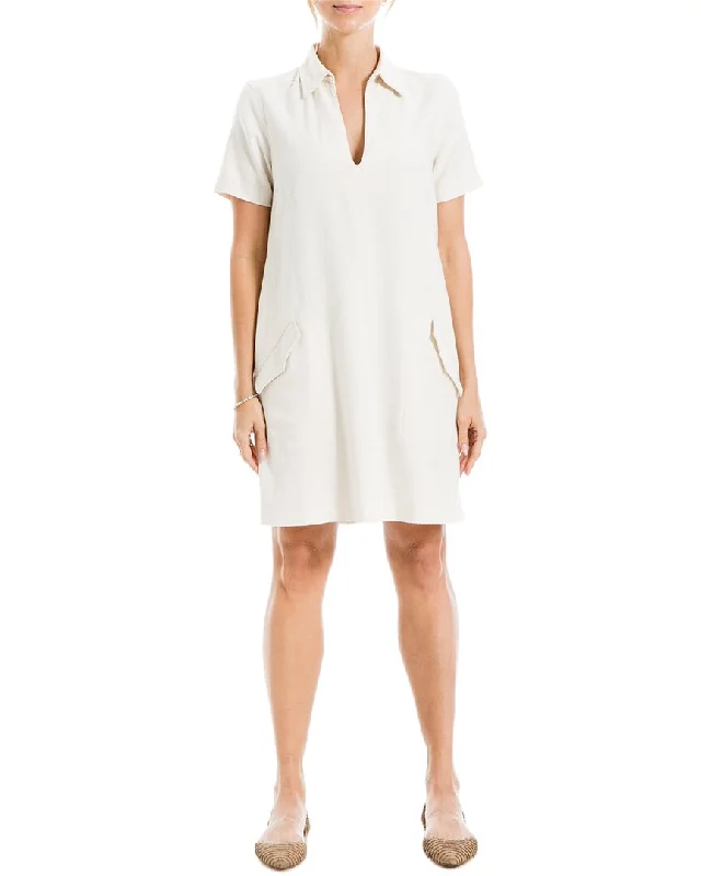 Women's Clothing Outfit Set Relaxed Style Max Studio Collar V-Neck Linen-Blend Short Dress Women's Clothing Outfit Set Relaxed Style Max Studio Collar V-Neck Linen-Blend Short Dress